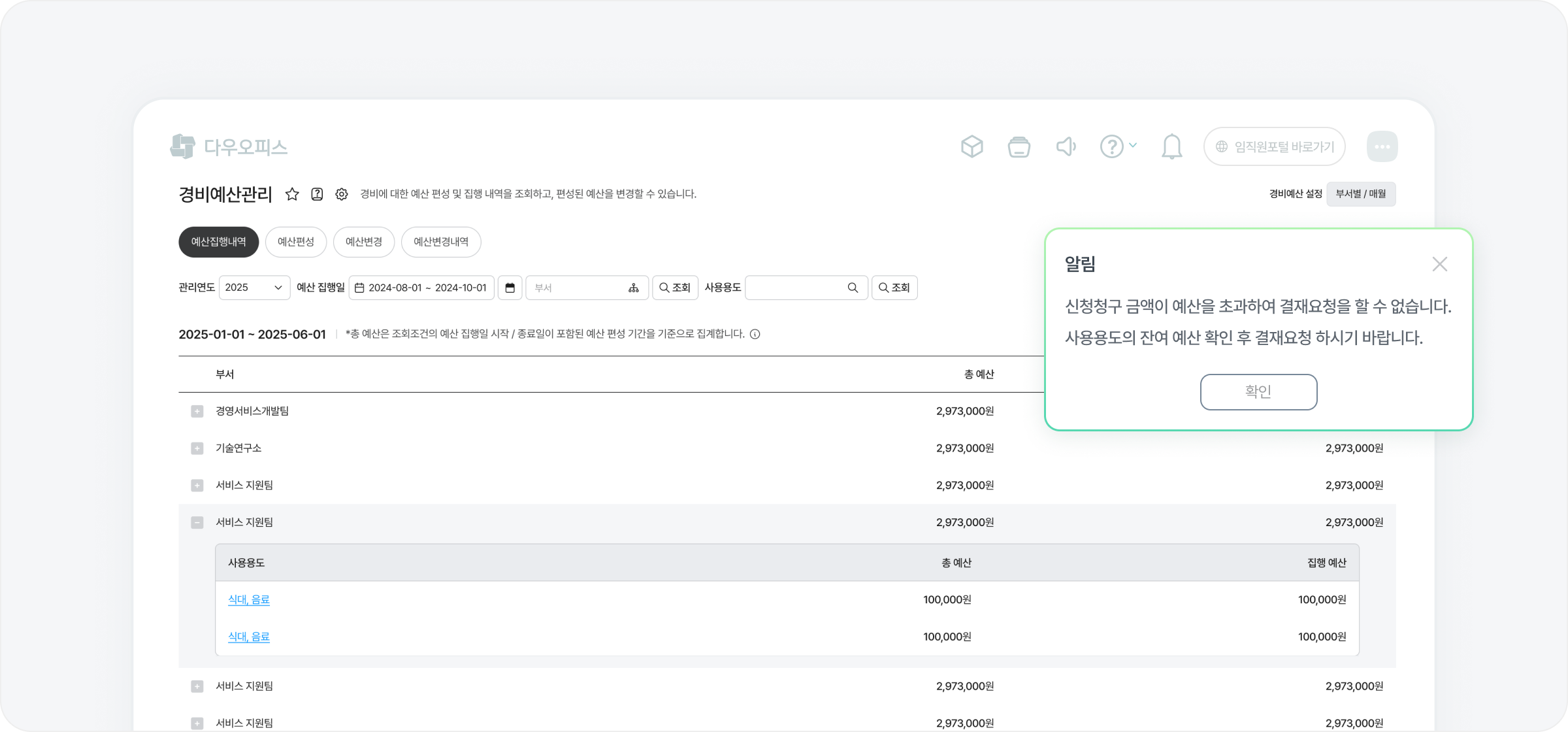 경비예산관리 기능 소개 이미지